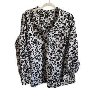 Talbots‎ Plus No Iron Animal Print Popover Half Button Up Blouse - Size 1X